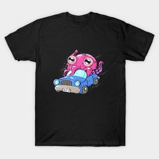 Cute Octopus In Car Funny Octopus Kids T-Shirt